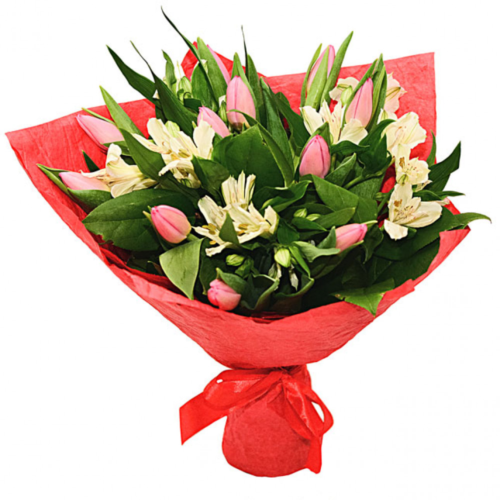 Букет цветов «Букет из тюльпанов и альстромерий»